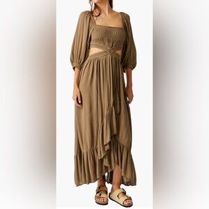Free People Cross My Heart Cutout Maxi Dress (Dark Olive Green)